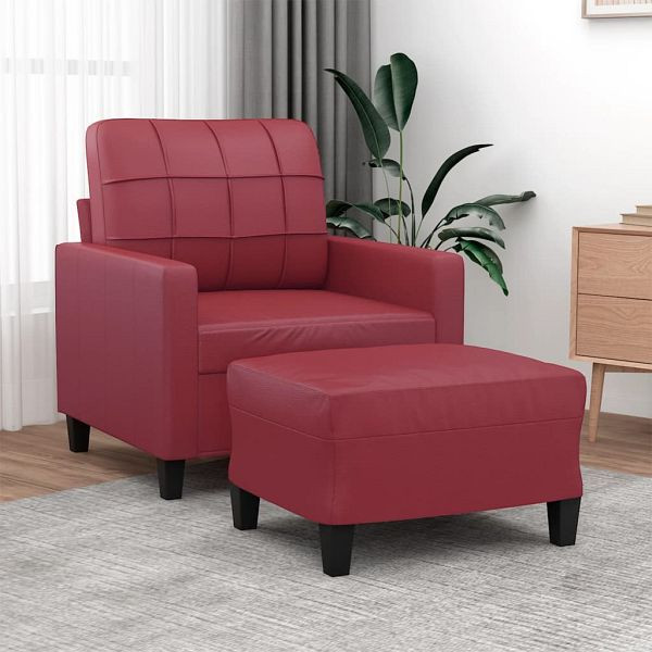 vidaXL Sessel mit Hocker Weinrot 60 cm Kunstleder, 3201012