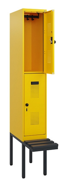 C+P Doppelstock-Spind Evolo PLUS, Bank, 2 Fächer, 1950x300x815mm, 1023/1023, Drehriegel, Sitzfläche Kunststoff, 0493405-10 S10125