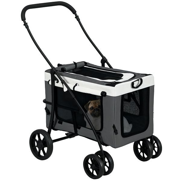 PawHut Hundbuggy Haustierbuggy bis 10kg klappbar abnehmbarer Korb 81 x 58 x 97,5 cm Schwarz + Grau + Weiß, D00-192V00GY