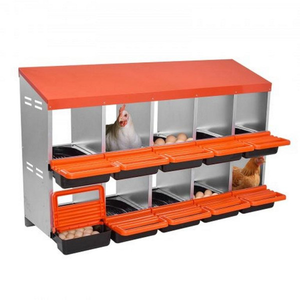 VEVOR Legenest 10 Fächer, Metall, mit Auffangdeckeln, 1320x525x790 mm, für Hühner, Enten, Hähnchen & Geflügel, JSCDX3045INCT4Y3W002V0