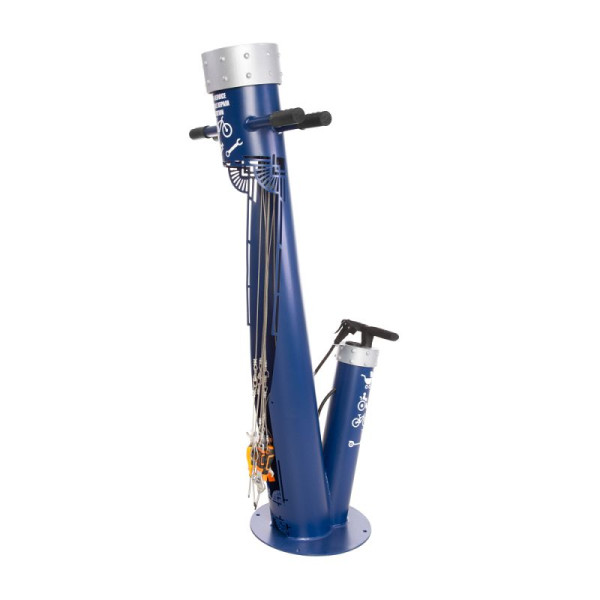 Stein HGS Fahrrad-Servicestation Modell BM2028, RAL 5003 - Saphirblau, (Stahl "Kronen" in silberner Farbe), 63684.0002