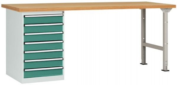Manuflex Werkbanksystem COMBI Modell 6 mit Multiplexplatte, BxTxH = 2000 x 700 x 840 mm, Graugrün, WC5120.0001