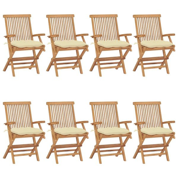 vidaXL Gartenstühle mit Cremeweißen Kissen 8 Stück Massivholz Teak, 3072906