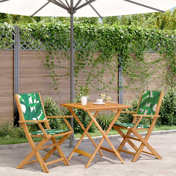 vidaXL 3-teilig Bistro-Set Blattmuster Stoff und Massivholz, 3281884