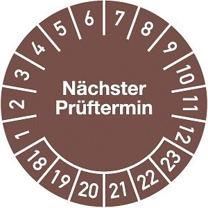 Moedel Prüfplakette Nächster Prüftermin 2018-2023, Folie-Spezialkleber, Ø30 mm, VE: 10 Stück/Bogen, 54528