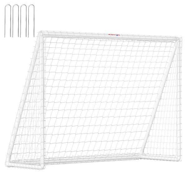 SPORTNOW Fußballtor, robustes Netz, Kunststoff-Rahmen, Heringe, 240L x 90B x 180H cm, Weiß, A62-039V01WT