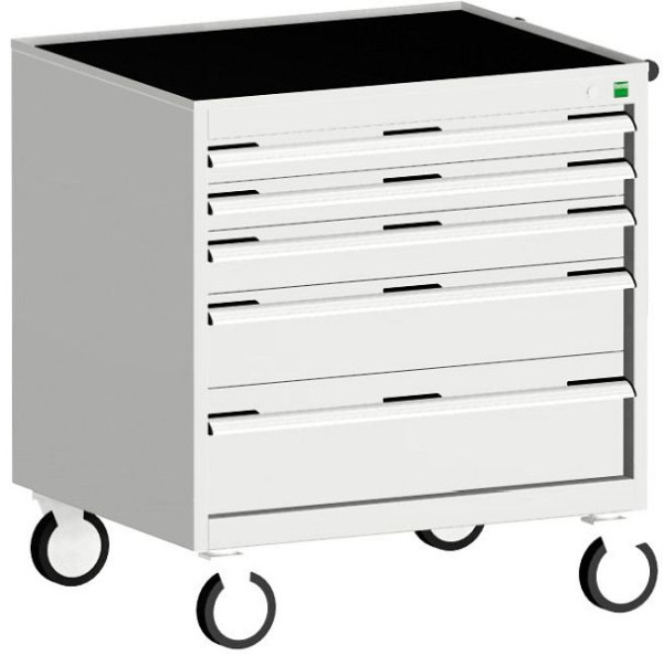 bott cubio Schubladenschrank mobil bestückt mit 5 Schubladen BxTxH: 800 x 525 x 880 mm, RAL 7035, 40402102.16V