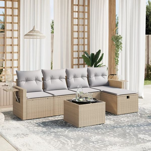 vidaXL 6-teilig Garten-Sofagarnitur mit Kissen Beige Poly Rattan, 3263785