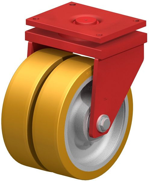 Blickle LSD-GTH 504K Stahlgeschweißte Schwerlast-Doppel-Lenkrolle, schwere Drehkranz-Ausführung, Blickle Extrathane®, Hellbraun, 759456