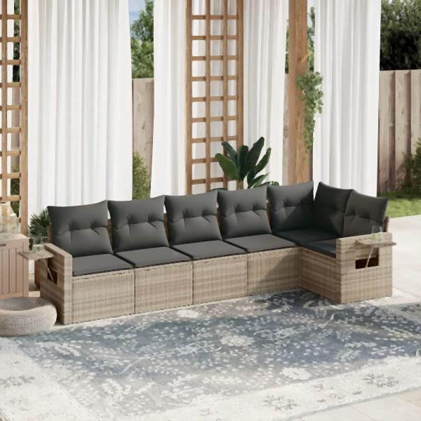vidaXL 6-tlg. Garten-Sofagarnitur mit Kissen Hellgrau Poly Rattan, 3252529