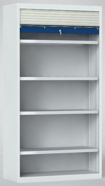 KLW Rollladenschrank 1950x950x425mm, lichtgrauer Kunststoffrollladen, abschließbar, 4 verstellbare Böden, Schublade 120mm, 7RN-LE1950RK-0001XRB