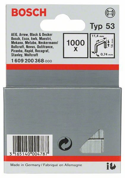 Bosch Feindrahtklammer Typ 53, 11,4 x 0,74 x 14 mm, 1000er-Pack, 1609200368