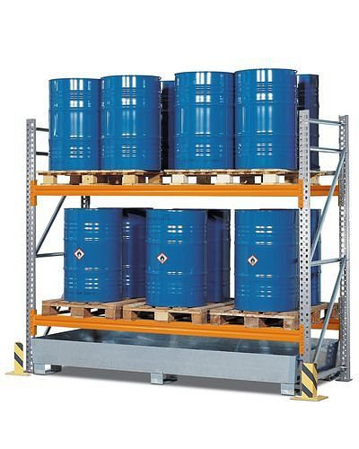DENIOS Palettenregal PR 27.25 für 6 Euro- oder 4 Chemiepaletten, mit 2 Lagerebenen, Grundfeld, 199629