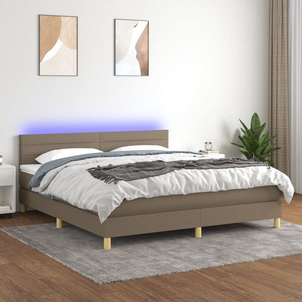 vidaXL Boxspringbett mit Matratze & LED Taupe 160x200 cm Stoff, 3133809