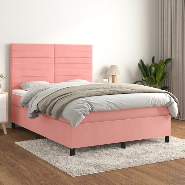 vidaXL Boxspringbett mit Matratze Rosa 140x200 cm Samt, 3143090