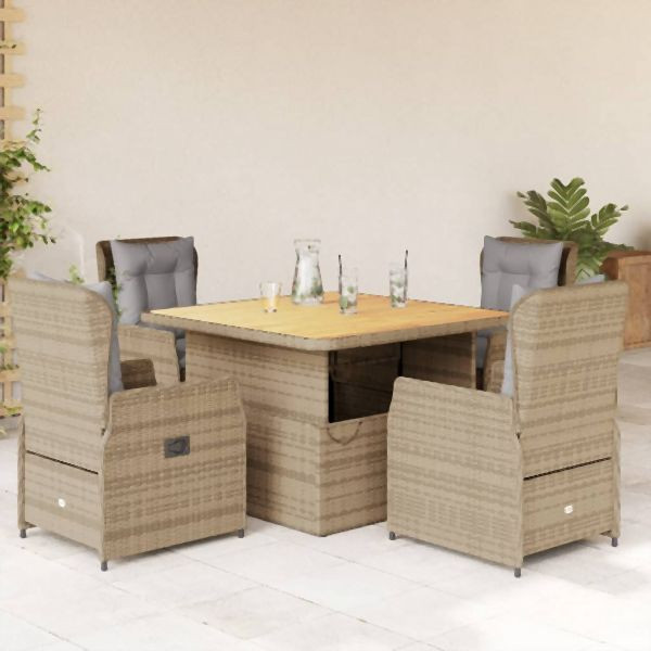 vidaXL 5-tlg. Garten-Essgruppe mit Kissen Beige Poly Rattan, 3262773