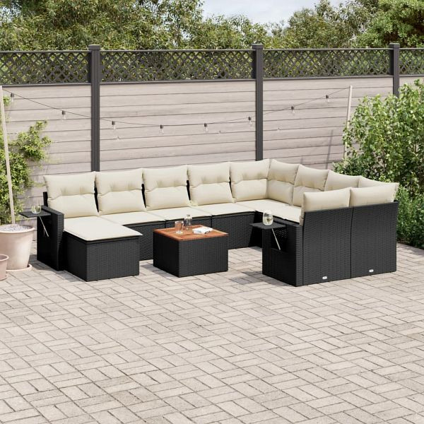 vidaXL 11-teilig Garten-Sofagarnitur mit Kissen Schwarz Poly Rattan, 3257183