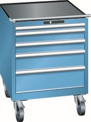 LISTA Schubladenschrank mobil 36x36E (BxTxH) 717x725x962mm KEY Lock, Lichtblau, 5 Schubladen, Fronthöhe: 50 - 200 mm, 78.652.010