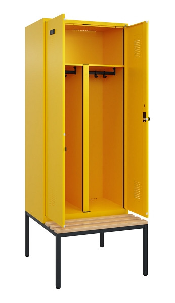 C+P PSA Doppel-Spind Evolo PLUS, Bank, 2 Abteile, 2120x800x815mm, 1023/1023, Drehriegel, Sitzfläche Buche-Hartholz, Sitzbank, 0490527-22P S10022