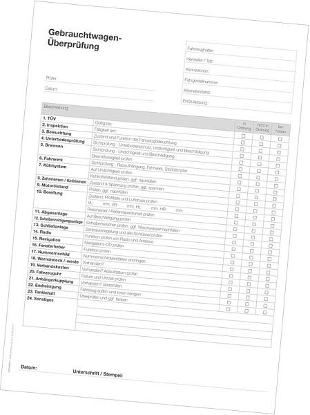 Eichner Werkstatt-Formulare "Checklisten", Bedruckung: Gebrauchtwagen-Überprüfung, VE: 50 Stück, 9036-00177