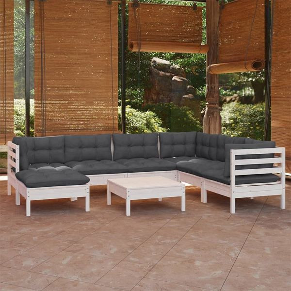 vidaXL 8-teilig Garten-Lounge-Set mit Kissen Weiß Kiefer Massivholz, 3096654