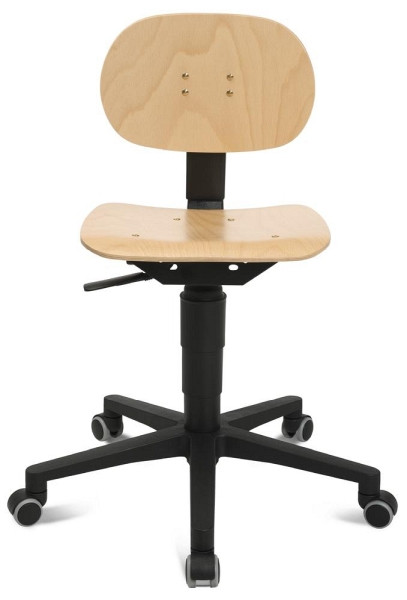 Deskin Werkstatt-/ Arbeitsdrehstuhl COMFORT WA HOLZ, Gestell Polyamid schwarz, Hartbodenrollen, Sitz Schichtholz, buchefarbig, 330447