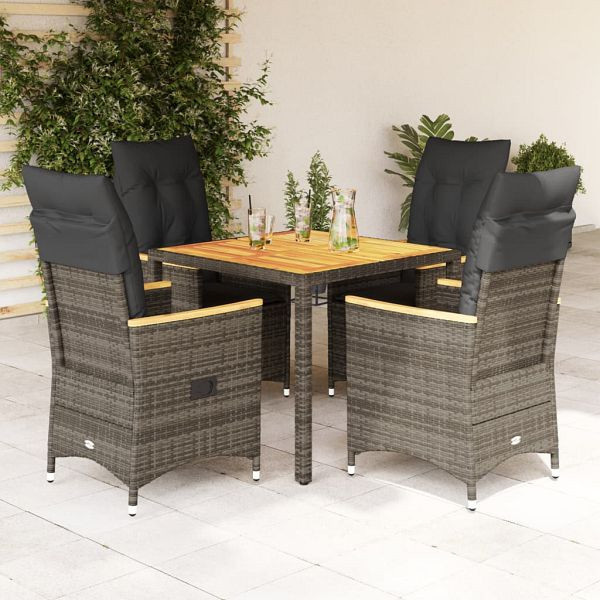 vidaXL 5-teilig Garten-Essgruppe mit Kissen Grau Poly Rattan, 3276844