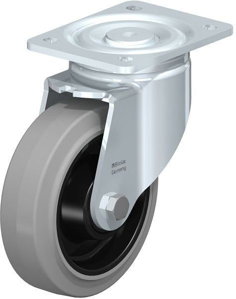 Blickle LH-POEV 160KD-SG Stahlblech-Lenkrolle, Schwerlast-Ausführung, mit Anschraubplatte, Elastik-Vollgummi, Grau, 349597