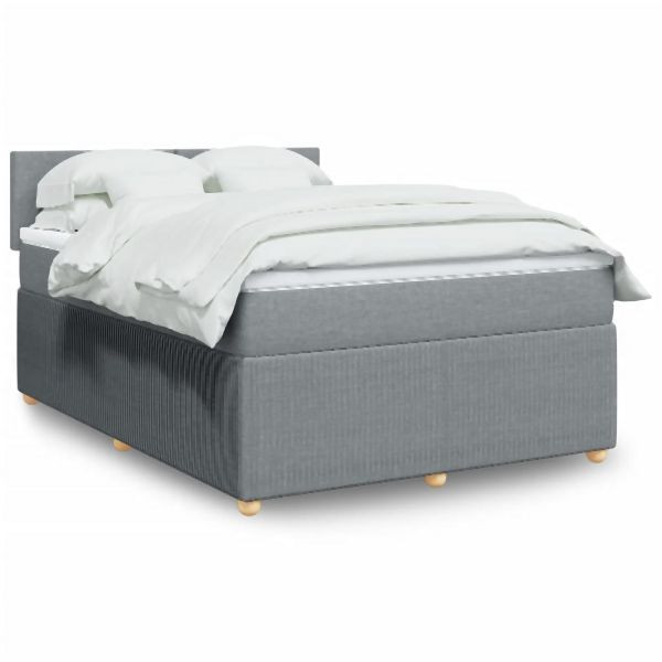vidaXL Boxspringbett mit Matratze Hellgrau 160x200 cm Stoff, 3289800