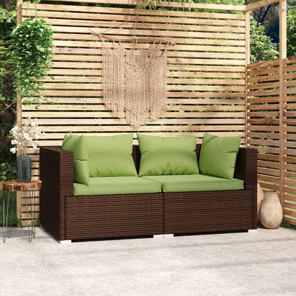 vidaXL 2-Sitzer-Sofa mit Kissen Braun Poly Rattan, 317553