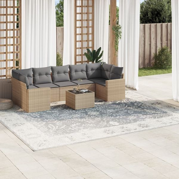 vidaXL 8-teilig Garten-Sofagarnitur mit Kissen Beige Poly Rattan, 3218729