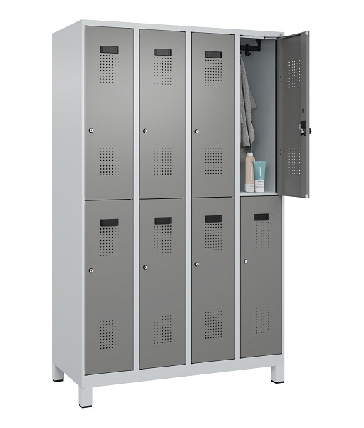 C+P Doppelstöckiger Spind Evolo PLUS, mit Füßen, 8 Fächer, 1950x1200x500mm, 703, Frontfarbe 0005000 RDS Stahlgrau, Zylinderschloss, 049310-40 S10041