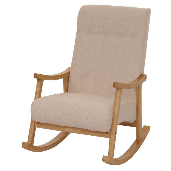 Mendler Schaukelstuhl HWC-K10, Relaxsessel, Holz FSC® Stoff/Textil Bouclé (450g/m²), beige, Gestell natur, 109340