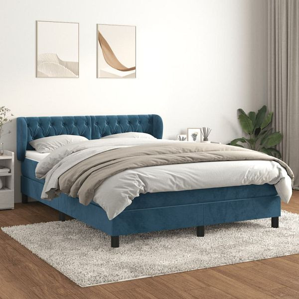 vidaXL Boxspringbett mit Matratze Dunkelblau 140x190 cm Samt, 3127671