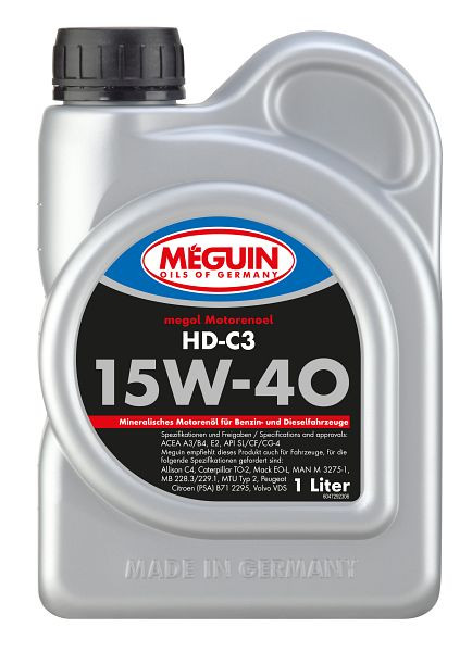 Meguin megol Motorenöl HD-C3 SAE 15W-40, Kanister Kunststoff, VE: 1 Liter, 4729