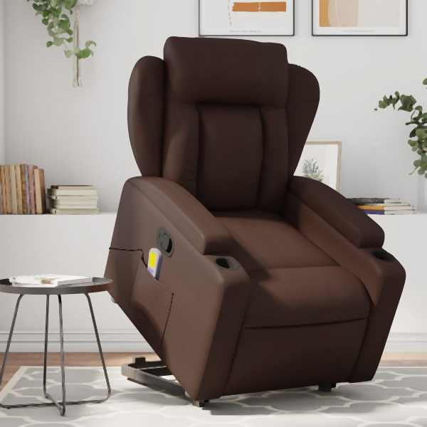 vidaXL Massagesessel mit Aufstehhilfe Braun Kunstleder, 3204553
