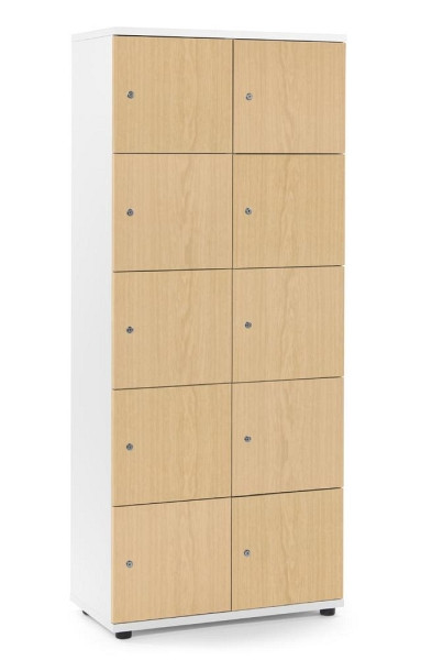 Deskin Schließfachschrank OFFICE-LINE mit 10 Fächern, Dekore Korpus Weiß, Türen Buche, H 1890 x B 800 x T 420 mm, Zylinderschlösser, 290077