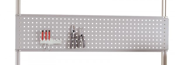 Manuflex ESD-Werkzeug-Lochplatte für CANTOLAB, Nutzhöhe = 300 mm, für Tischbreite 1200 mm, Alusilber, LZ8276.9006