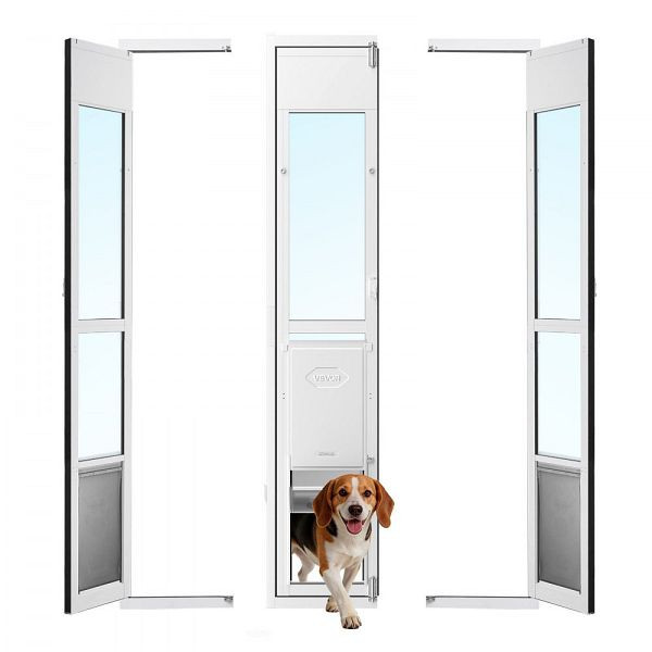 VEVOR Hundeklappe für Glasschiebetür, höhenverstellbar 1927-2049 mm, Aluminiumrahmen, abschließbar, 180° schwenkbar, Größe L, XZMLXCKJBLMG5EZ0O001V0