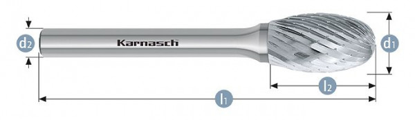 Karnasch Hartmetall-Frässtift unbeschichtet TRE/ HP-1 d1=16 / l2=25 / d2=6 / l1=70mm, VE: 2 Stück, 113047045