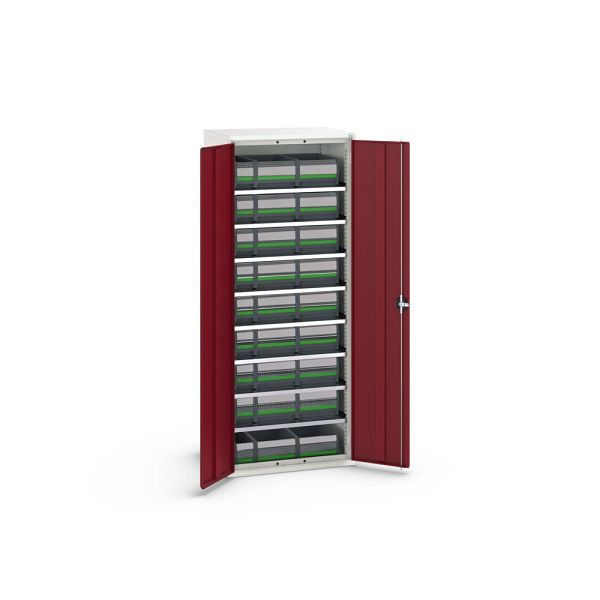 bott verso Magazinschrank, mit 8 Fachböden und 27 bottBoxen, BxTxH: 800x550x2000mm, Purpurrot, 16926461.24