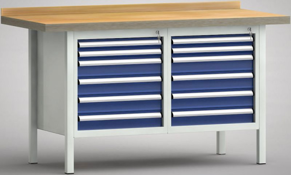 KLW Standard-Werkbank - 1500 x 700 x 840 mm L x T x H, links & rechts 2x50EA/4x100EA, WS177N-1500M40-E7029