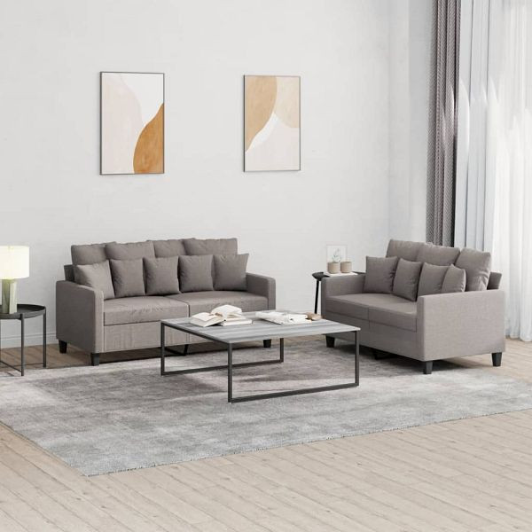vidaXL 2-teilig Sofagarnitur mit Kissen Taupe Stoff, 3201655