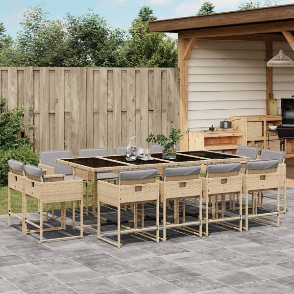 vidaXL 13-teilig Garten-Essgruppe mit Kissen Beigemischung Poly Rattan, 3211404