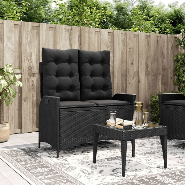 vidaXL Gartenbank Verstellbar mit Kissen Schwarz Poly Rattan, 368236