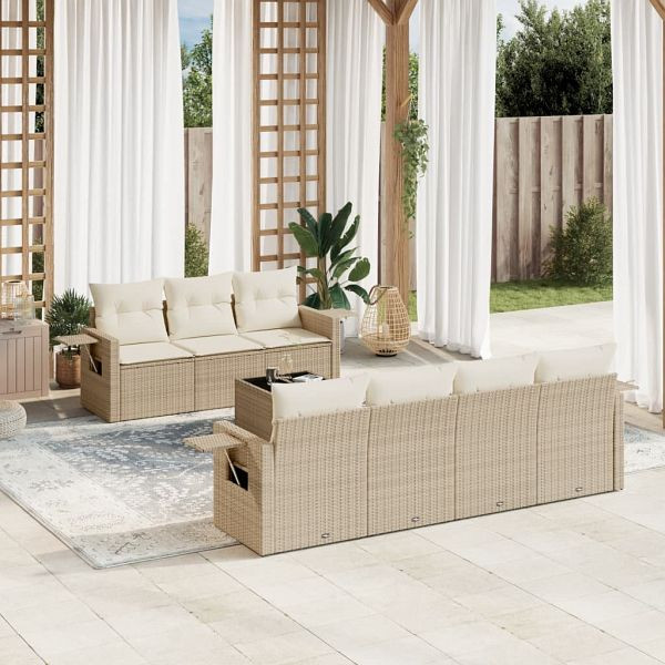 vidaXL 8-teilig Garten-Sofagarnitur mit Kissen Beige Poly Rattan, 3252265