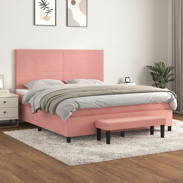 vidaXL Boxspringbett mit Matratze Rosa 180x200 cm Samt, 3137742