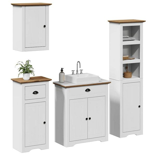 vidaXL 4-tlg. Badmöbel-Set BODO Weiß und Braun Massivholz Kiefer, 3307651