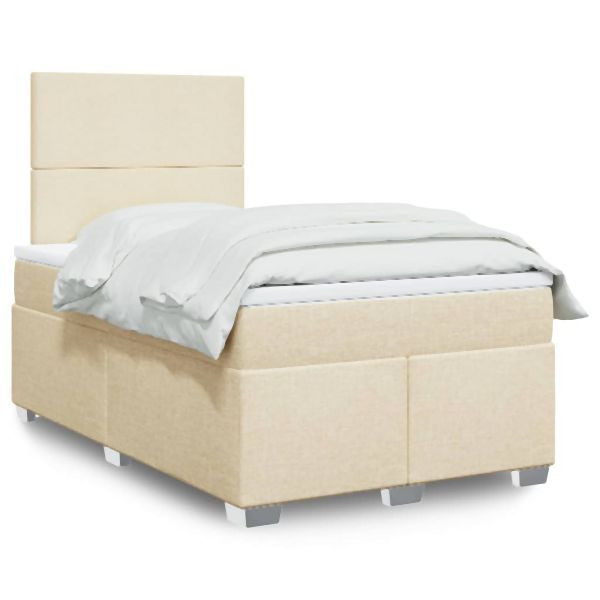 vidaXL Boxspringbett mit Matratze Creme 120x200 cm Stoff, 3292753