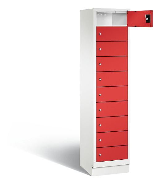 C+P Schließfachschrank Evolo, H1850xB420xT500mm, Farbe: Verkehrsweiß / feuerrot, 48020-1210 S10162